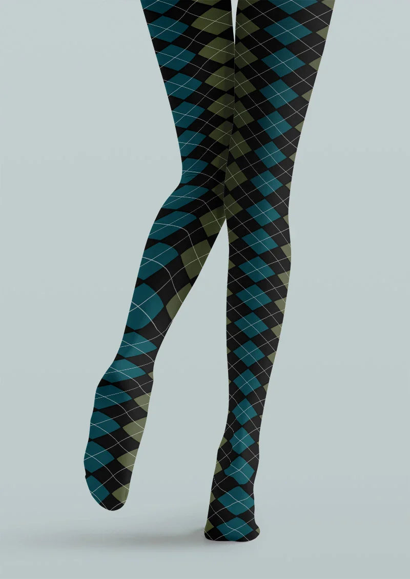 Blue Green Argyle Gradient Tights Hosiery Pantyhose