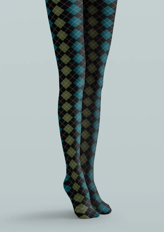 Blue Green Argyle Gradient Tights Hosiery Pantyhose