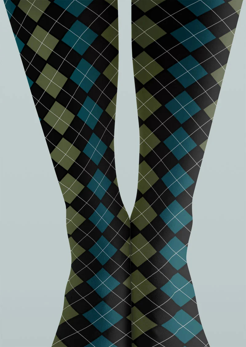 Blue Green Argyle Gradient Tights Hosiery Pantyhose