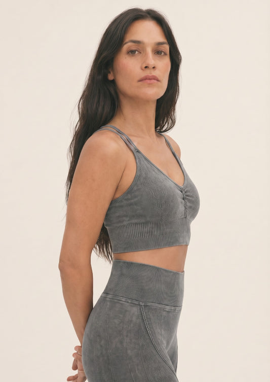 Slate Grey Mineral Wash Seamless Leggings & Bra Set