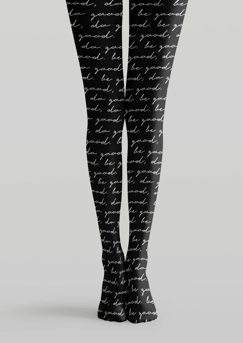 Black Script Letter Tights Hosiery Pantyhose
