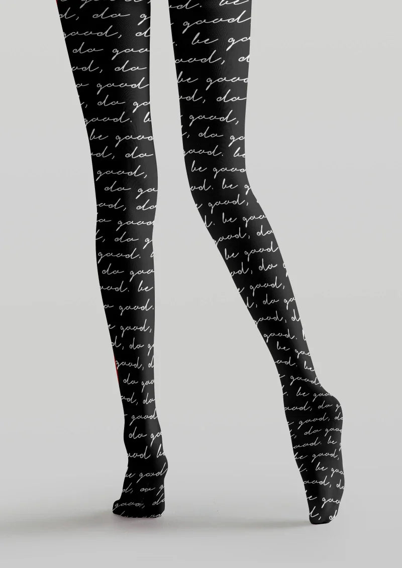 Black Script Letter Tights Hosiery Pantyhose