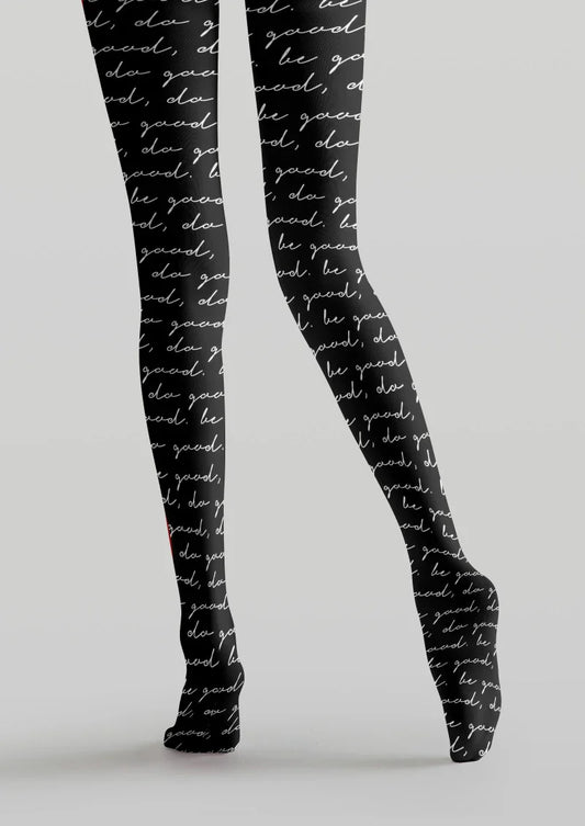 Black Script Letter Tights Hosiery Pantyhose