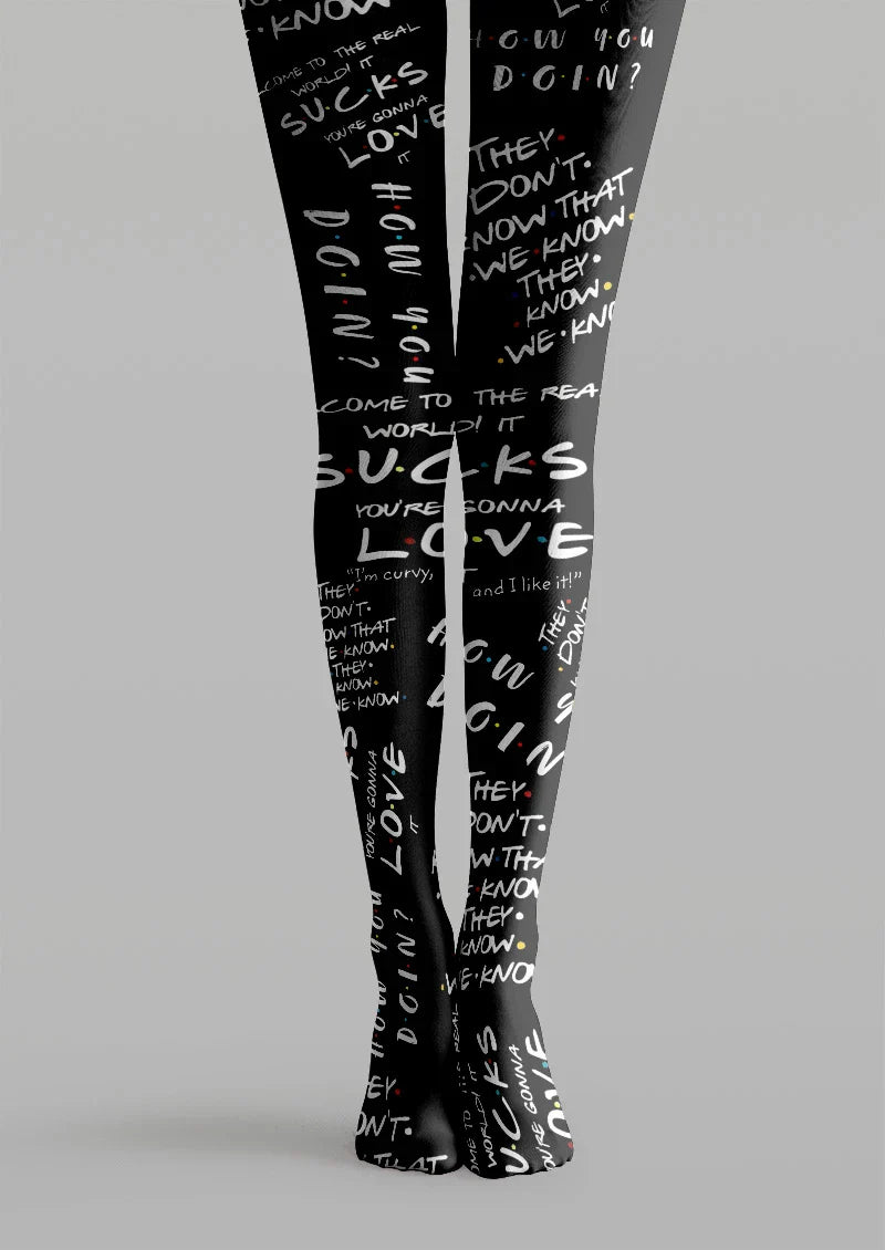 Handwritten Typography Graphic Tights Hosiery Pantyhose