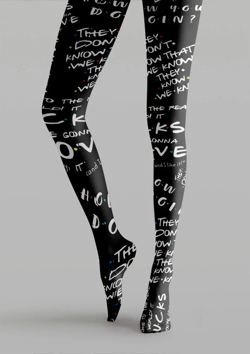Handwritten Typography Graphic Tights Hosiery Pantyhose