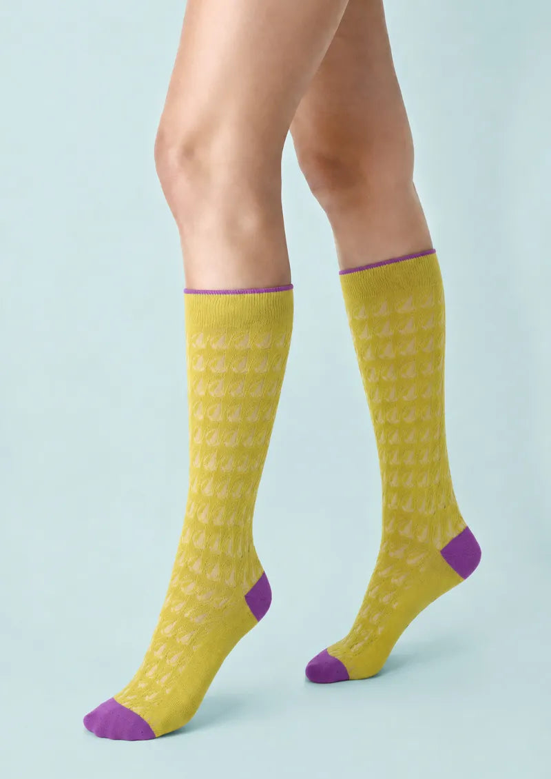 Lime Leaf Lace Knee-High Socks