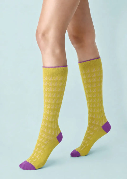 Lime Leaf Lace Knee-High Socks