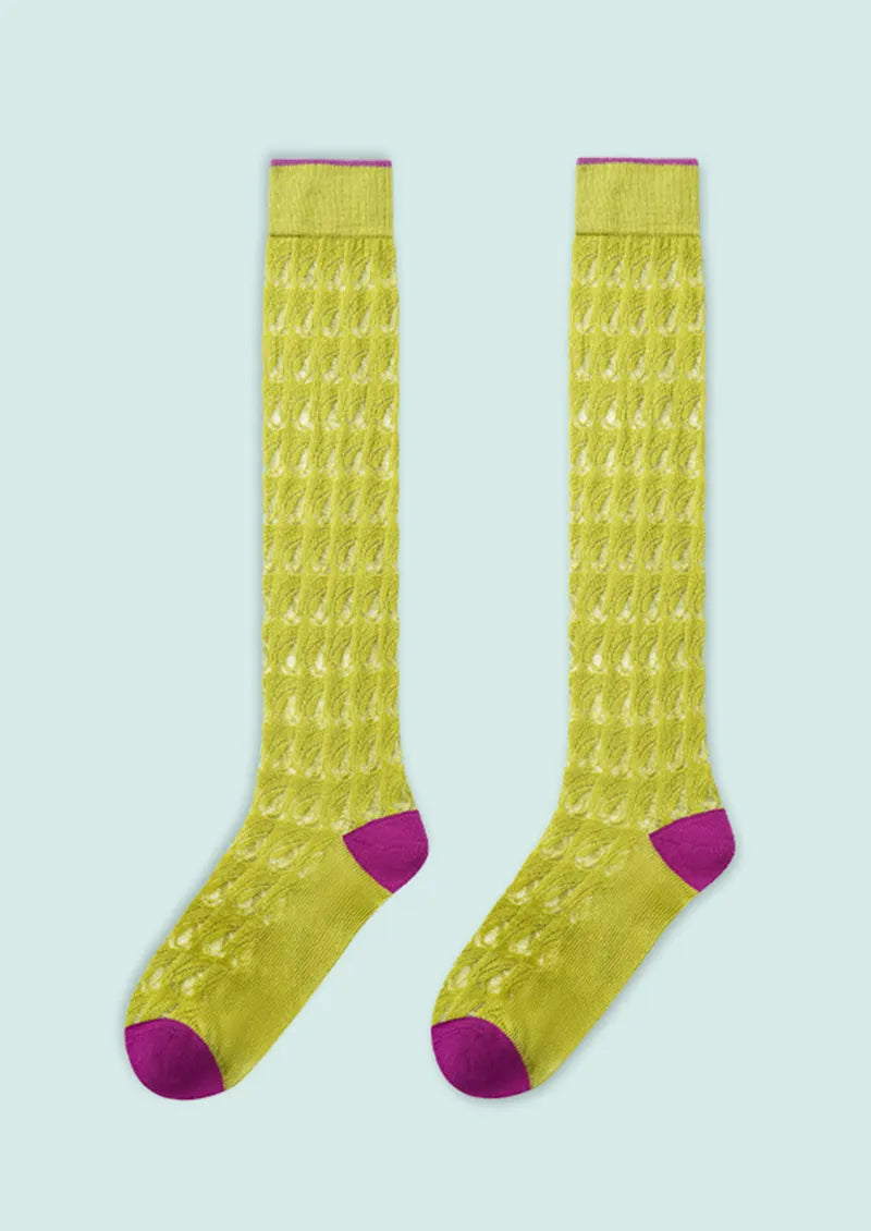 Lime Leaf Lace Knee-High Socks