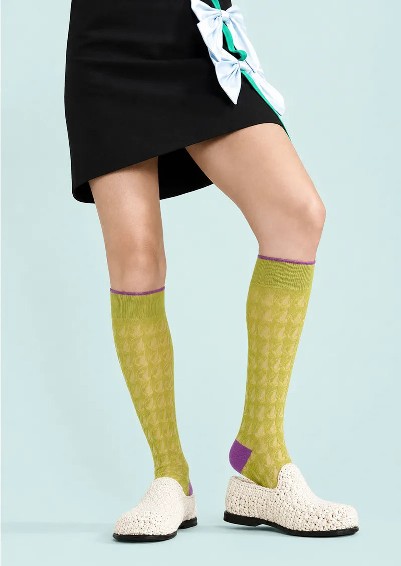 Lime Leaf Lace Knee-High Socks