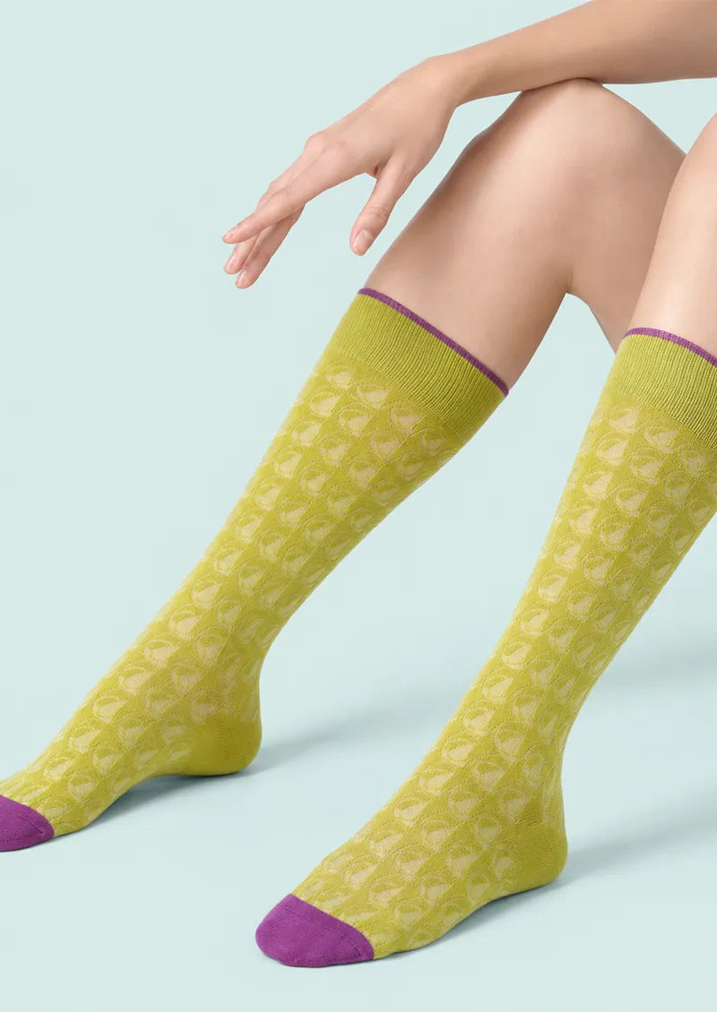 Lime Leaf Lace Knee-High Socks