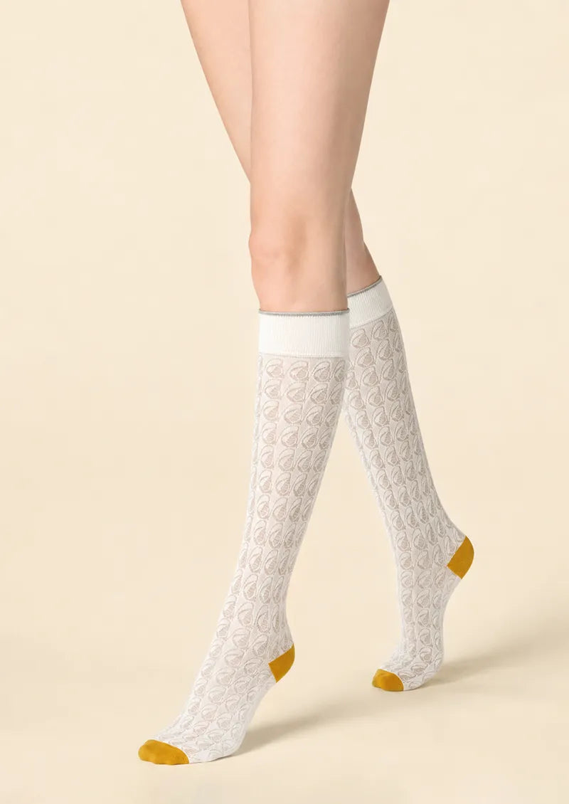 Off-White Leaf Lace Knee-High Socks