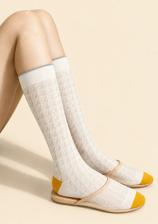 Off-White Leaf Lace Knee-High Socks