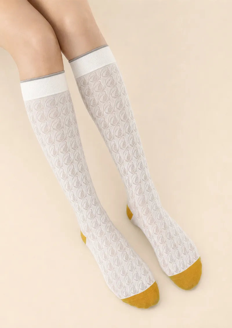 Off-White Leaf Lace Knee-High Socks