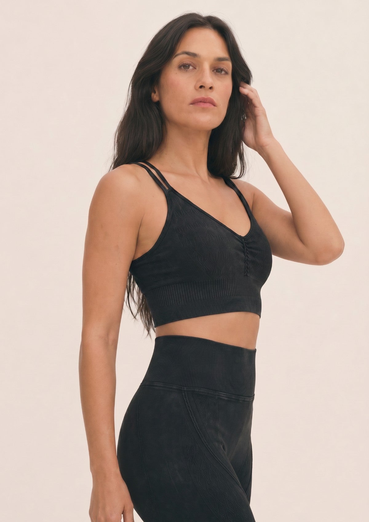Onyx Black Mineral Wash Seamless Leggings & Bra Set