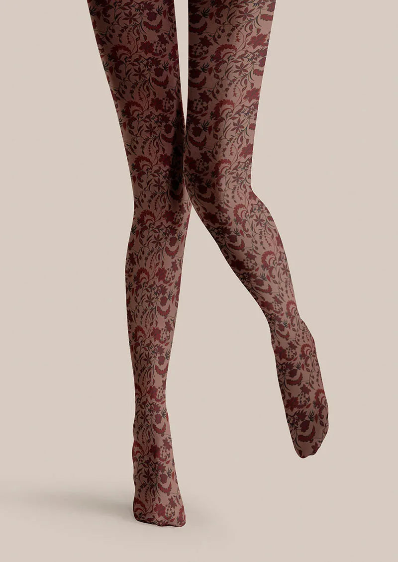 Front view of Brown Floral Pattern Vintage Petals Tights