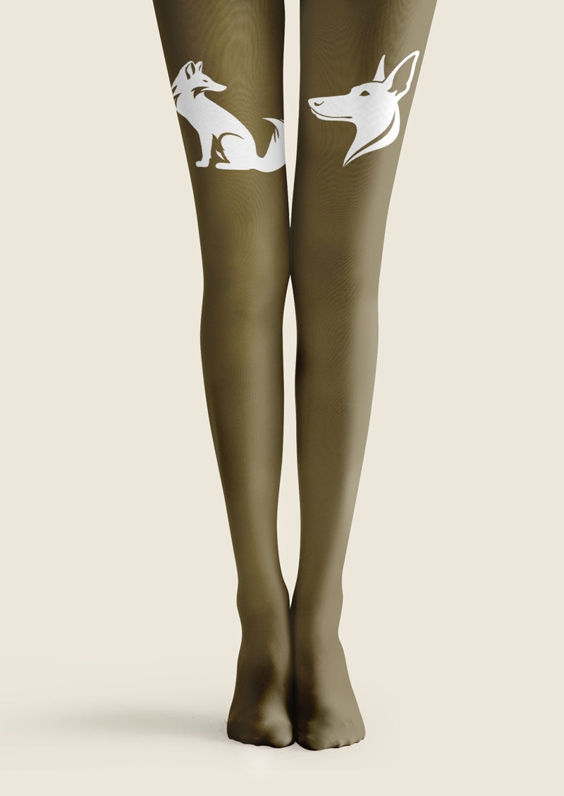 Olive Green Fox Tights Hosiery Pantyhose