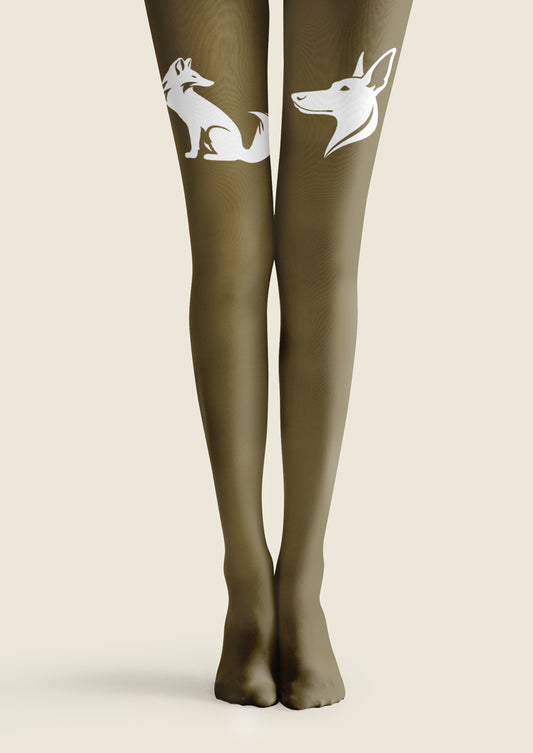 Olive Green Fox Tights Hosiery Pantyhose