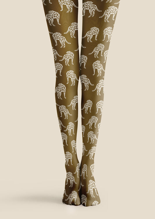 Olive Green Leopard Print Tights Hosiery Pantyhose