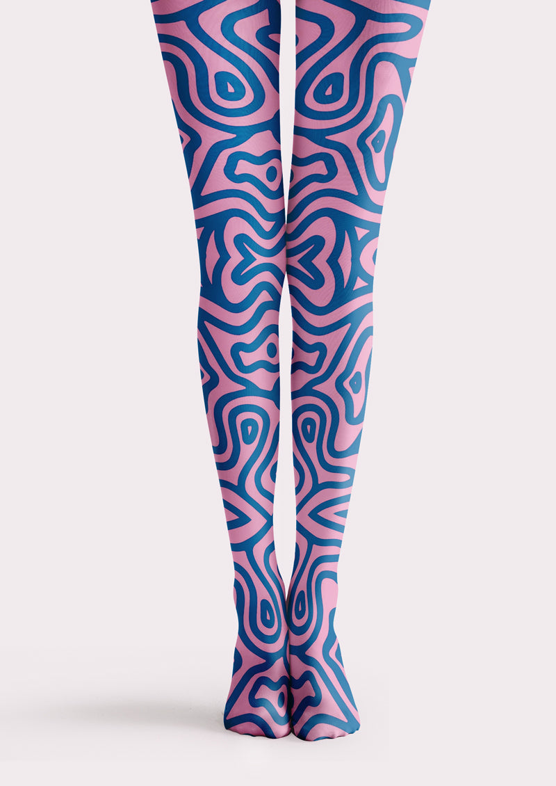 Pink Blue Labyrinth Line Tights Hosiery Pantyhose