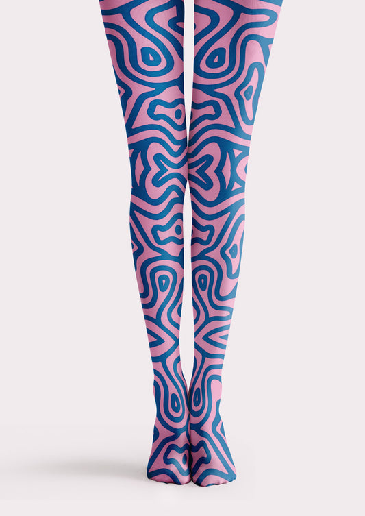 Pink Blue Labyrinth Line Tights Hosiery Pantyhose