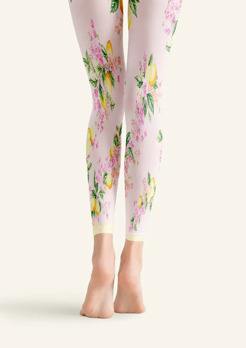 Lemon Garden Floral Print Footless Tights Hosiery Leggings