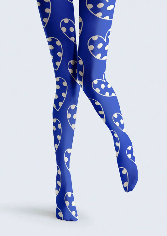 Valentine's Day Blue Heartbeat Tights Hosiery Pantyhose