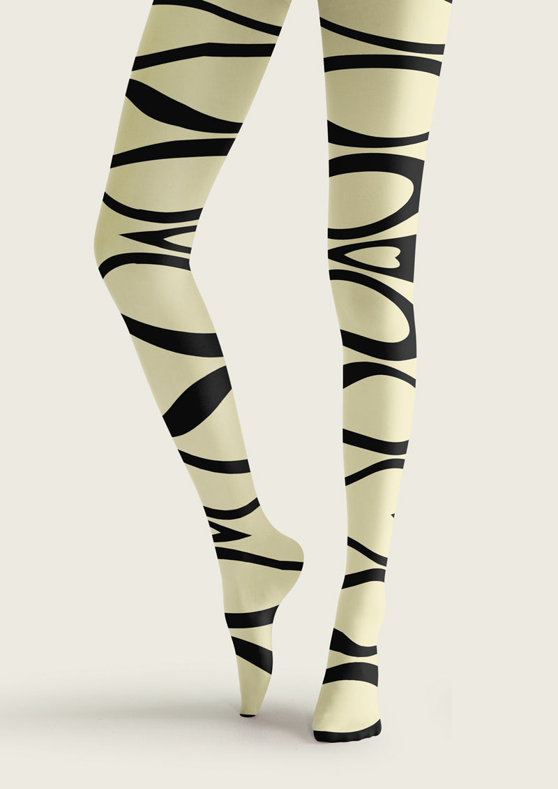 Beige Black Heart Swirl Tights Hosiery Pantyhose