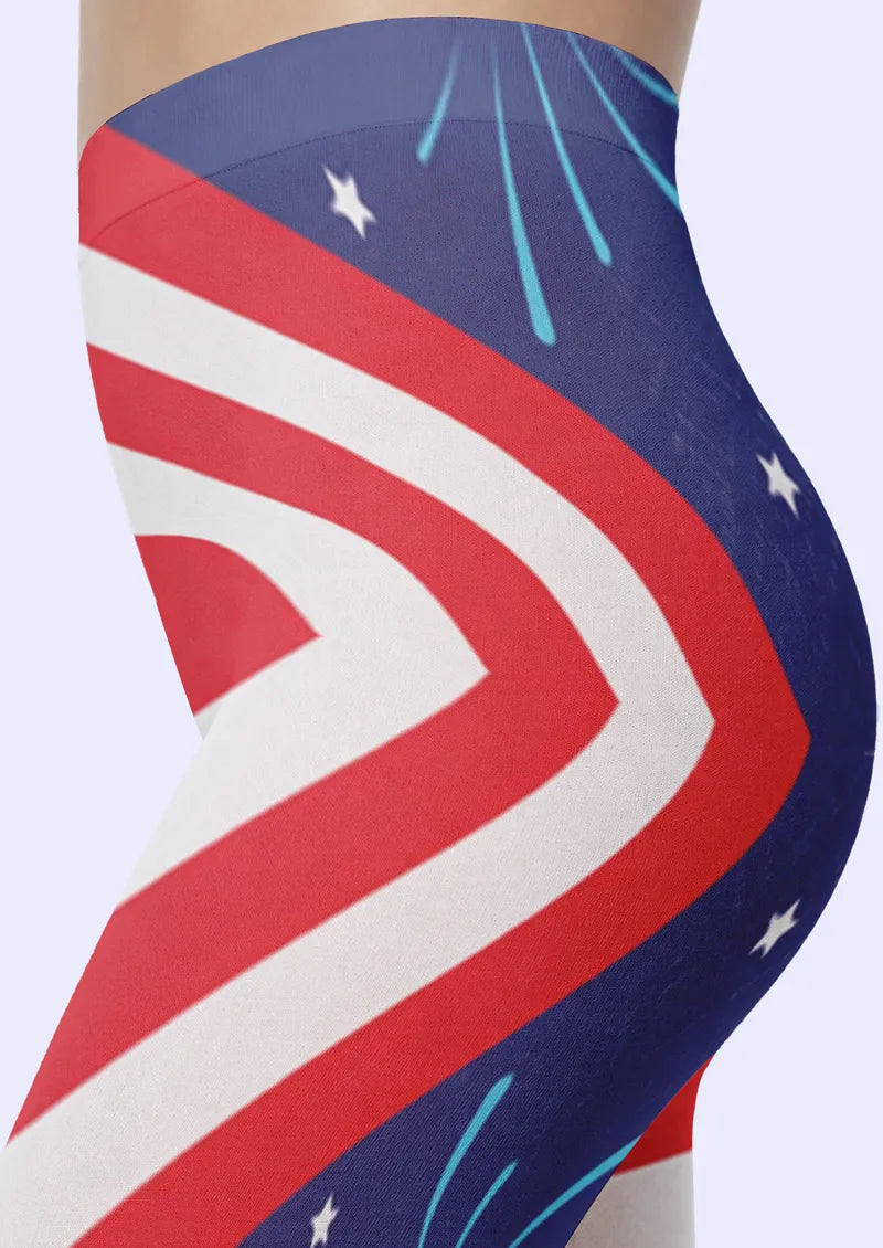 American Flag Stripe Letter Firework Print Tights Hosiery Pantyhose
