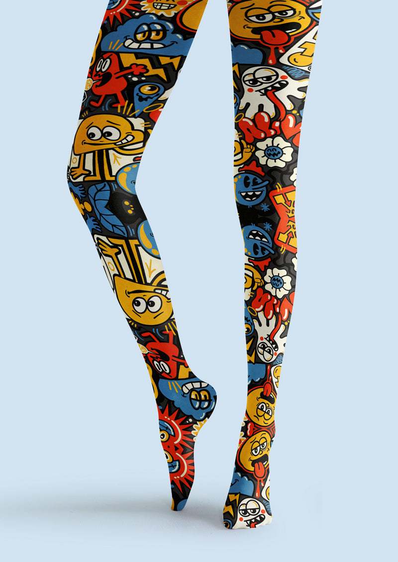 Cartoon Doodle All Over Print Tights Hosiery Pantyhose