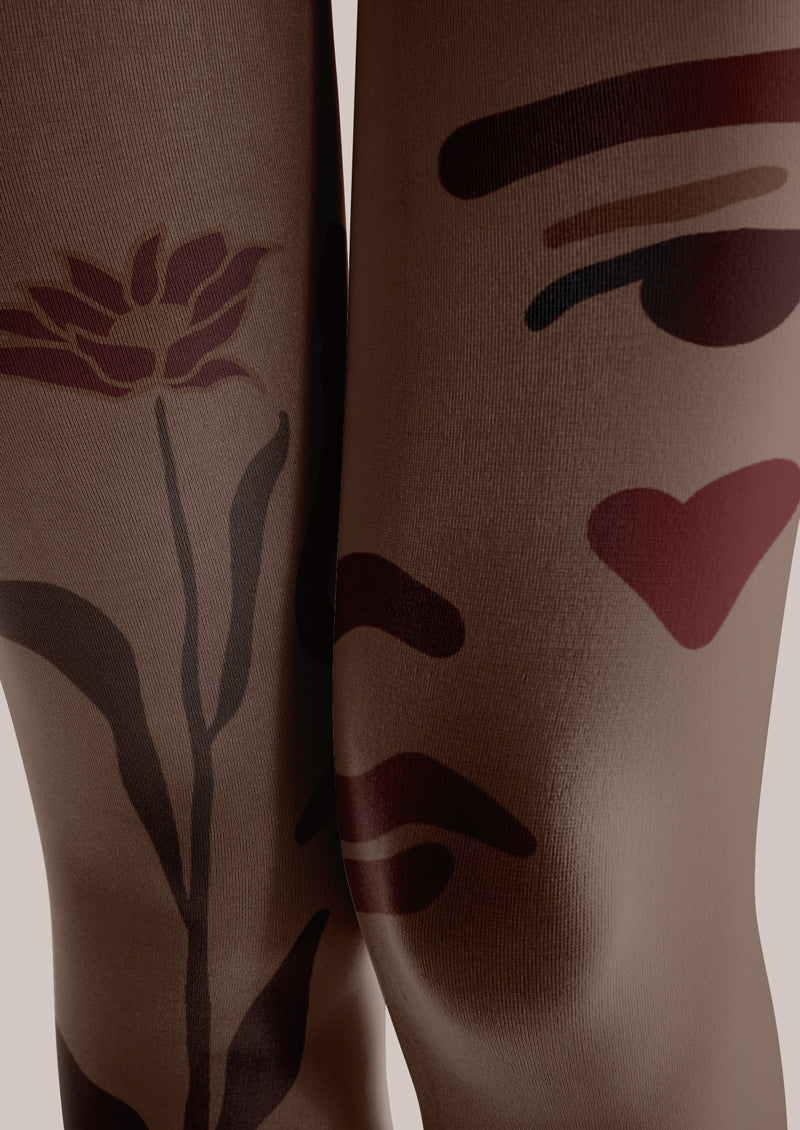 Brown Face Flower Tattoo Tights Hosiery Pantyhose