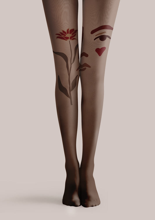 Brown Face Flower Tattoo Tights Hosiery Pantyhose