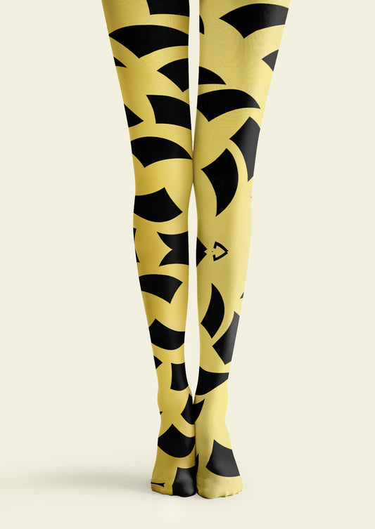 Yellow Black Crescent Geometric Tights Hosiery Pantyhose
