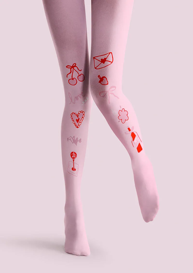 Valentine's Day Pink Letter Tights Hosiery Pantyhose