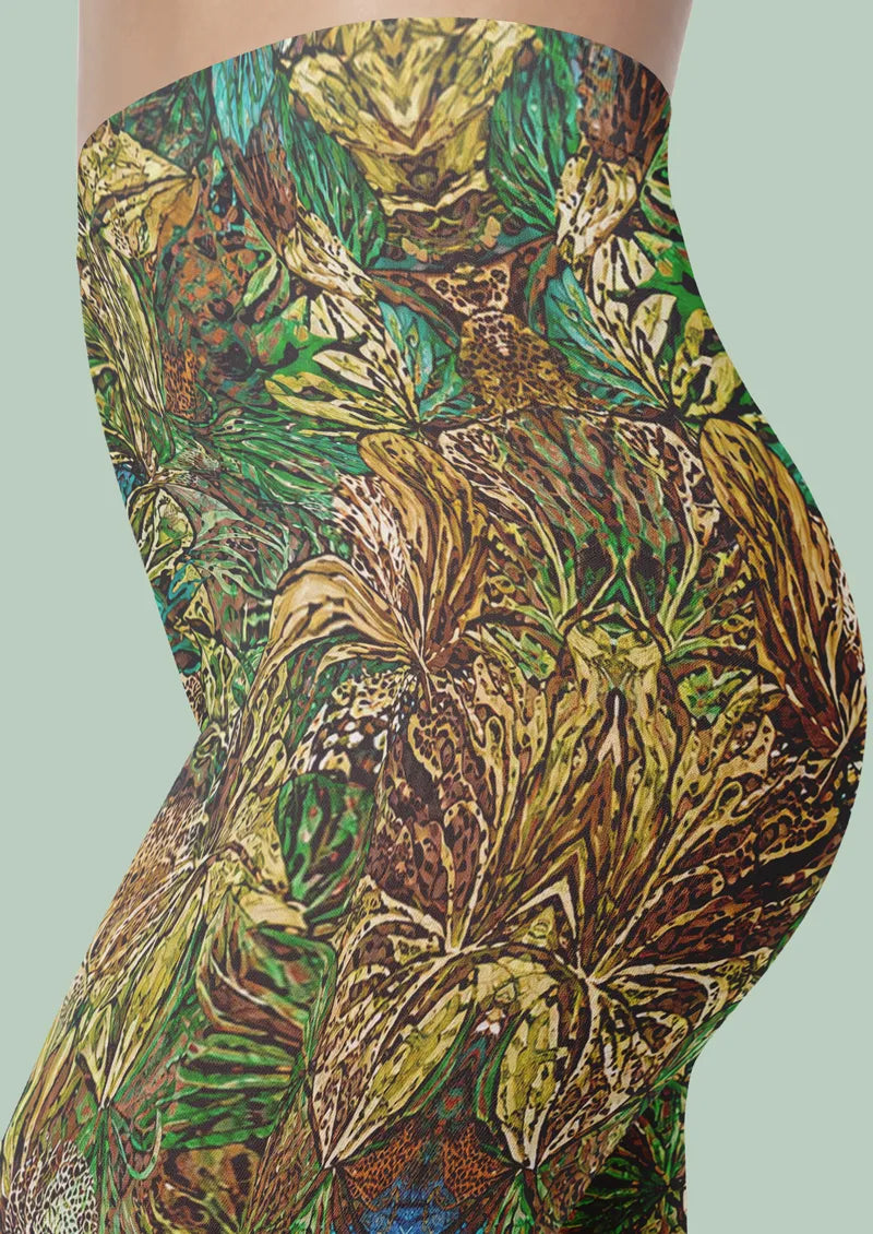 Verdant Butterfly Floral Lace Footless Tights Hosiery Leggings