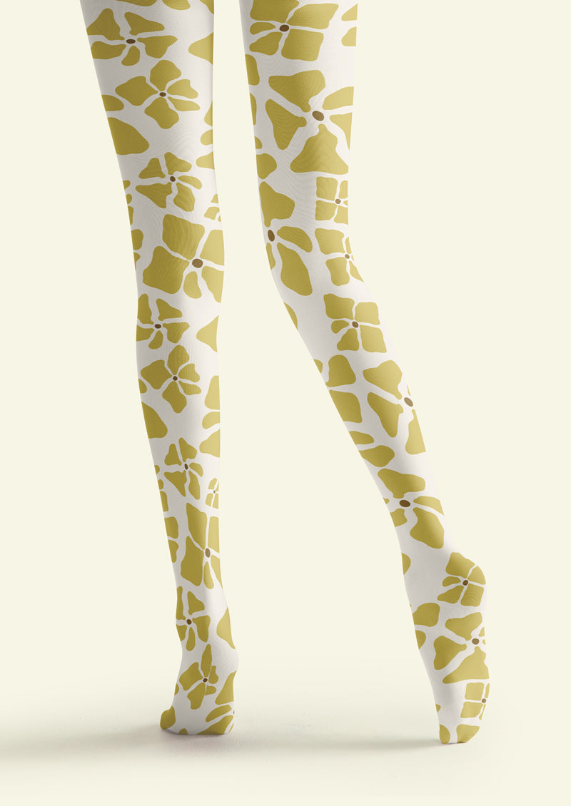 White Yellow Floral Tights Hosiery Pantyhose