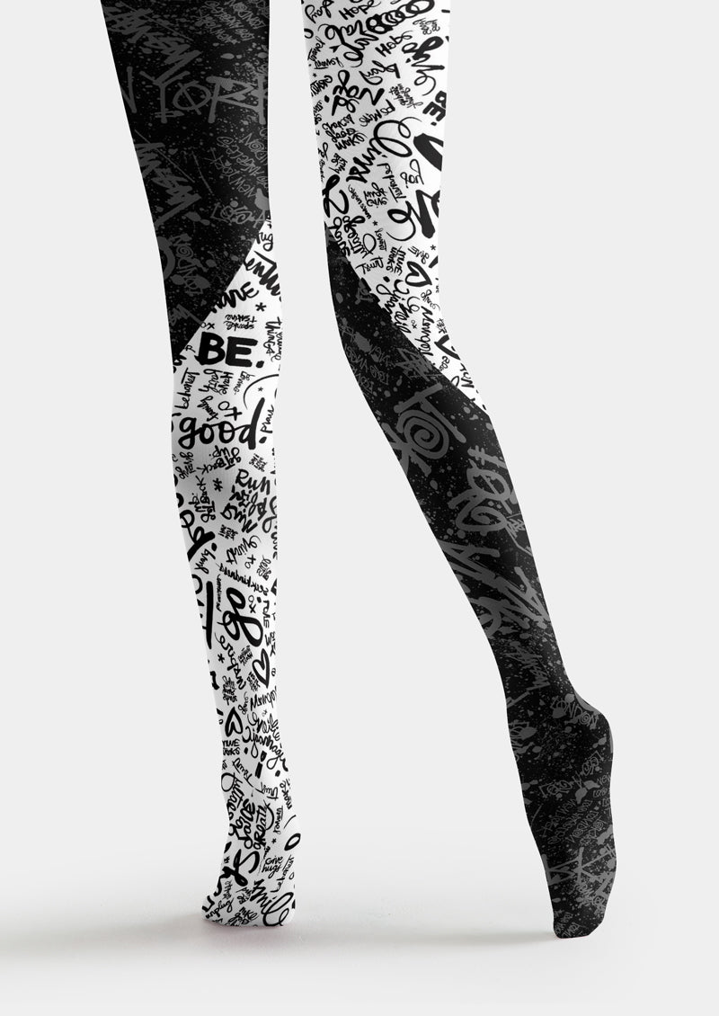Black White Graffiti Tights Hosiery Pantyhose