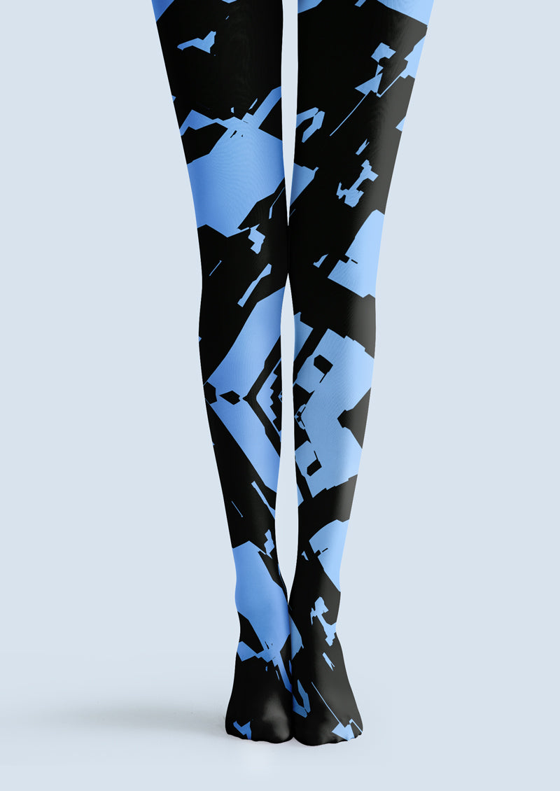 Blue Black Geometric Tights Hosiery Pantyhose