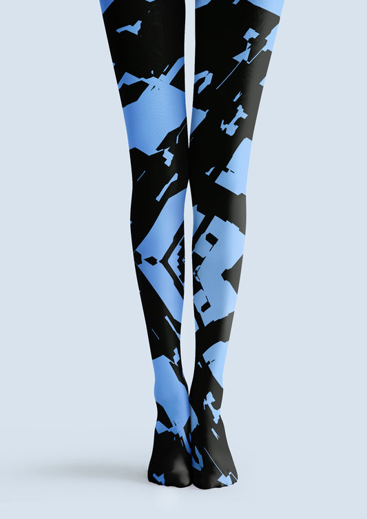 Blue Black Geometric Tights Hosiery Pantyhose