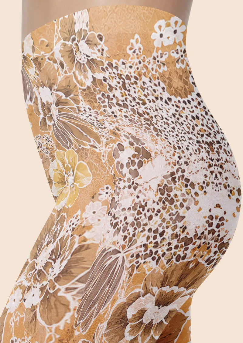 Golden Brown Floral Lace Footless Tights Hosiery Leggings