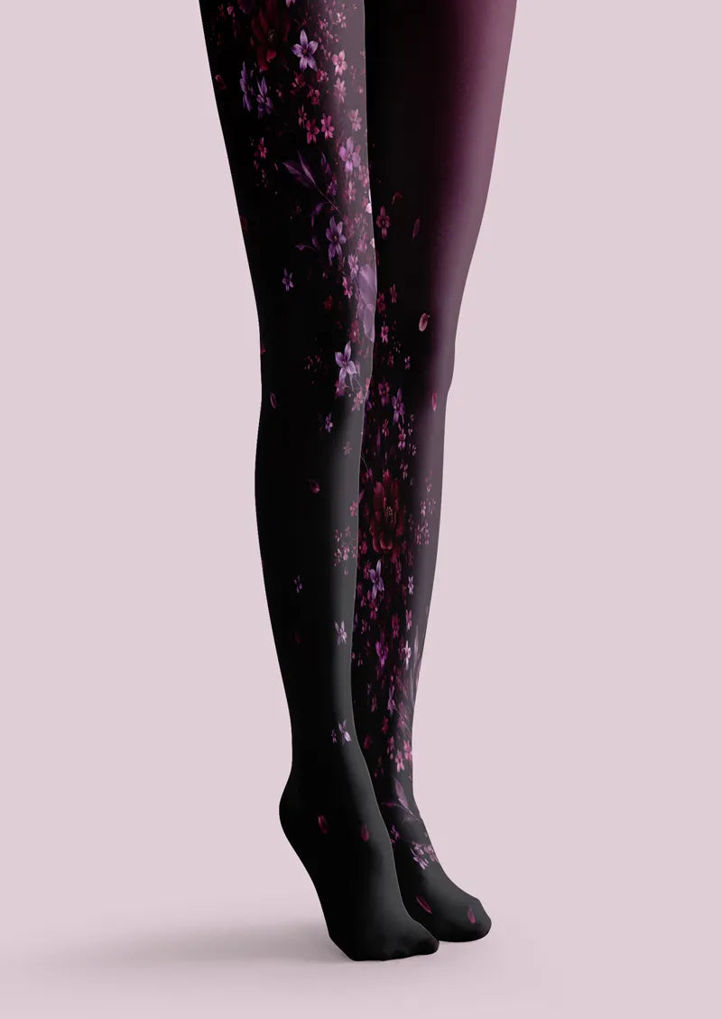 Black Purple Blossom Tights
