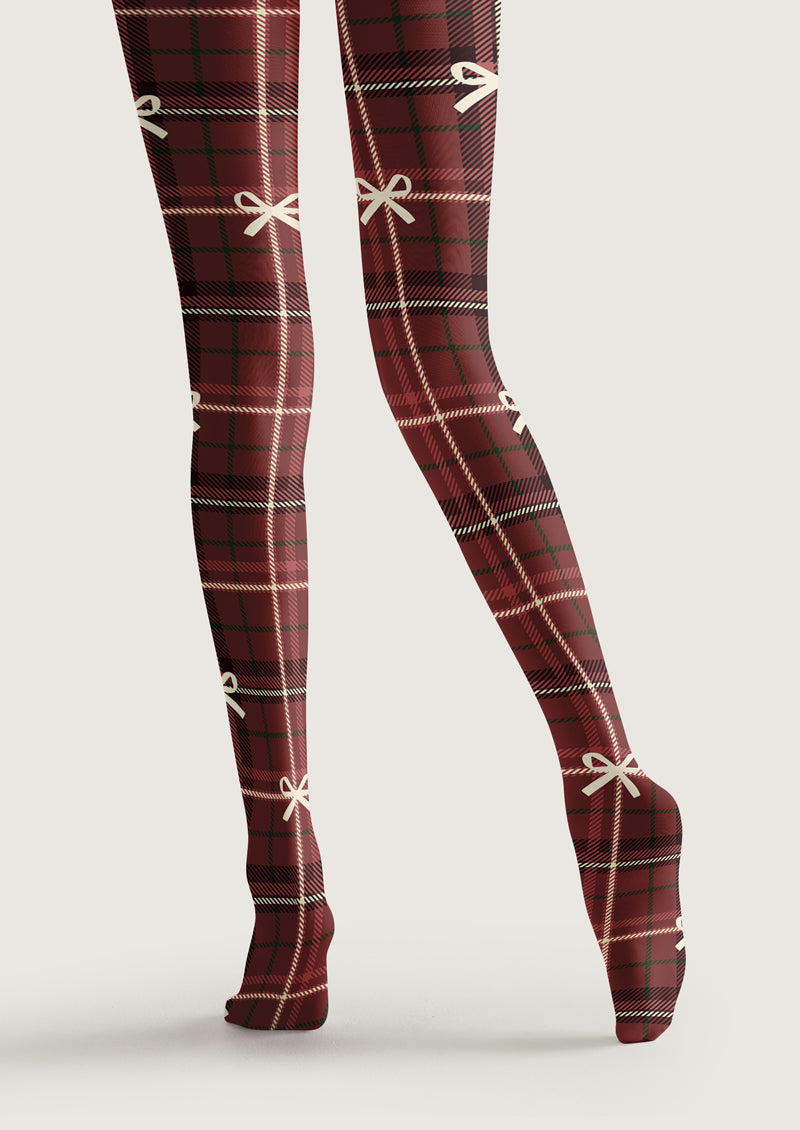 Red Plaid Bow Tights Hosiery Pantyhose
