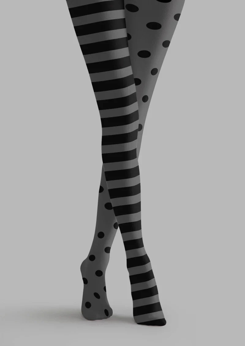 Striped & Polka Dot Gray Tights Hosiery Pantyhose