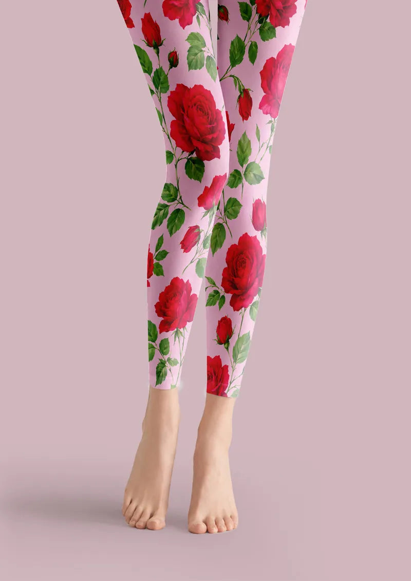 Rose Garden Floral Print Footless Tights Hosiery Leggings