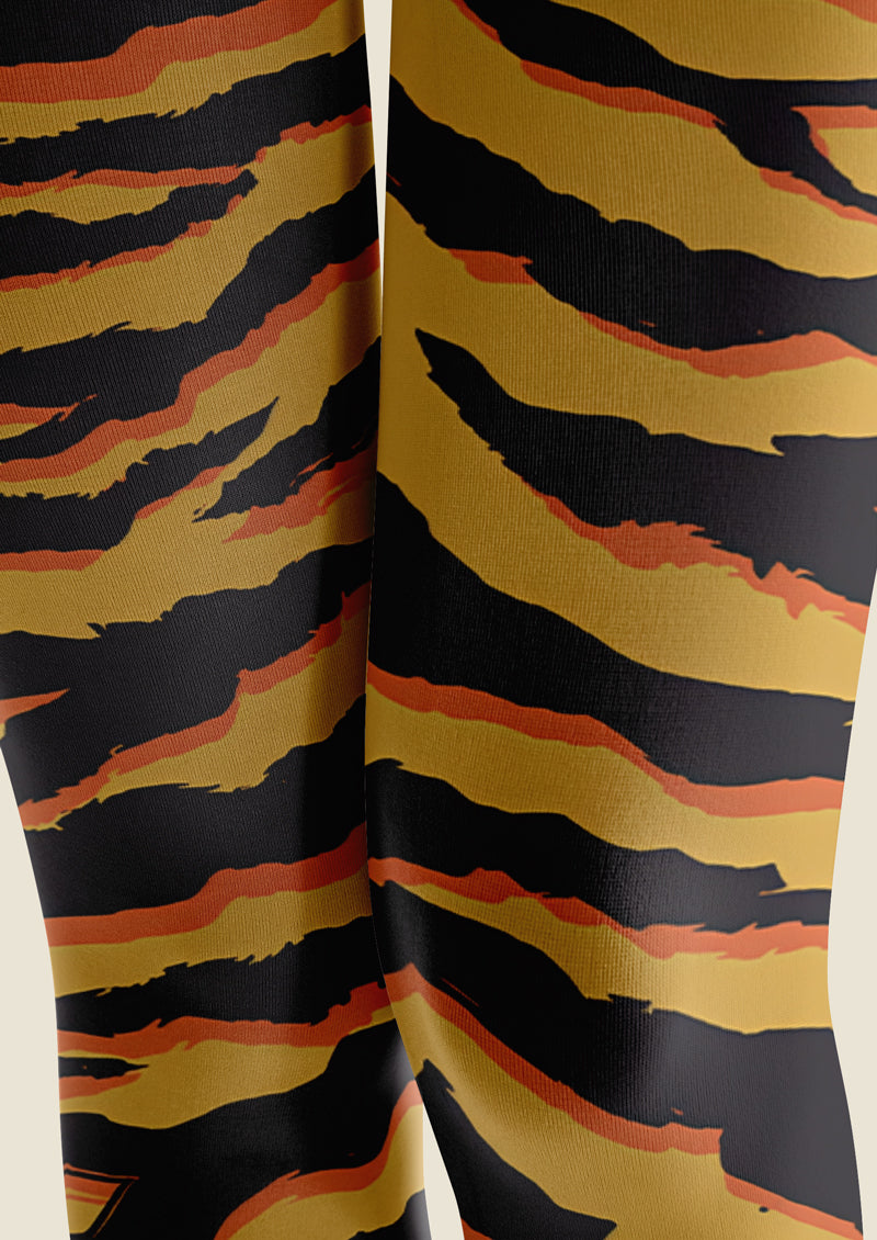 Yellow Black Tiger Stripe Tights Hosiery Pantyhose