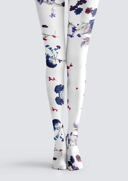 Pressed Blue Red Floral Tights Hosiery Pantyhose