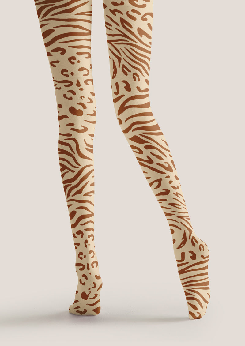 Beige Tiger Leopard Print Tights Hosiery Pantyhose
