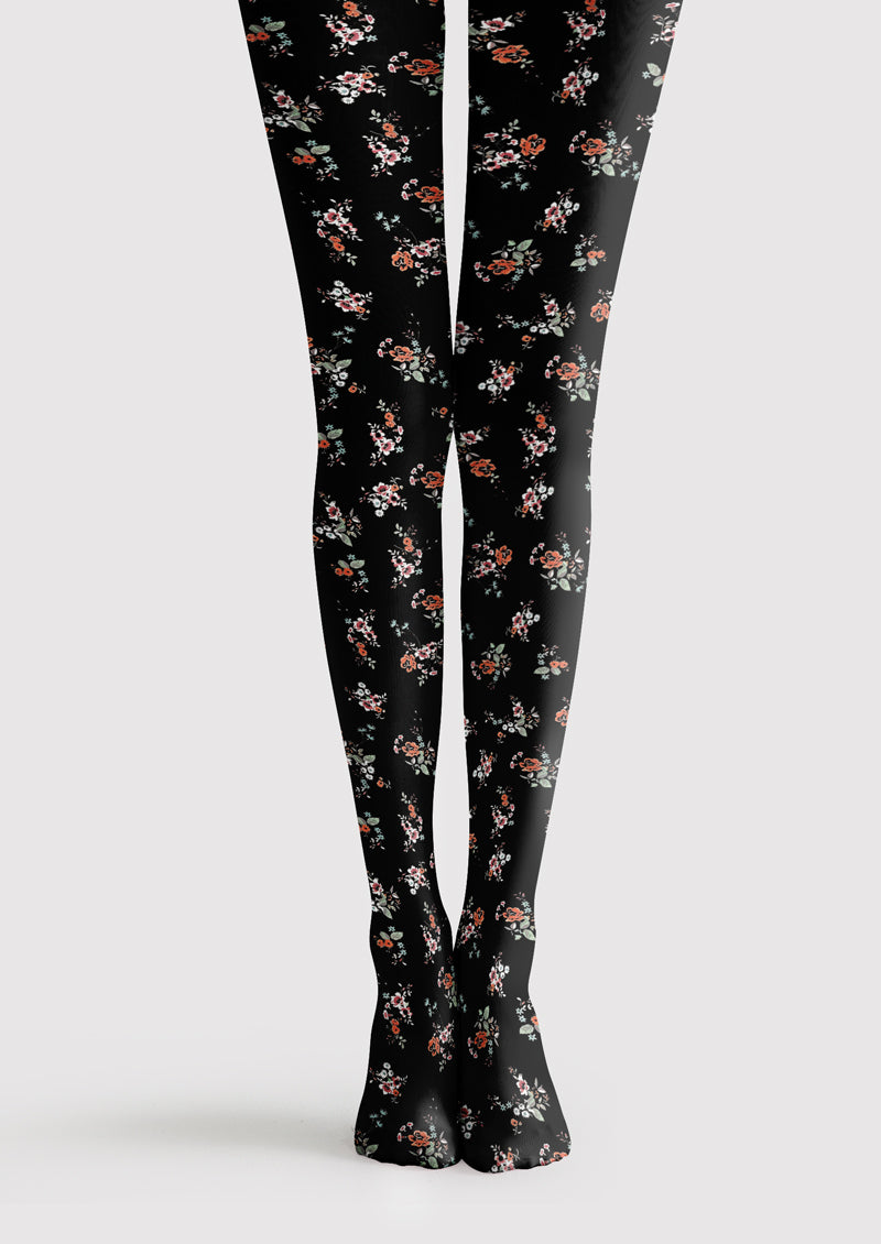 Black Vintage Floral Tights Hosiery Pantyhose