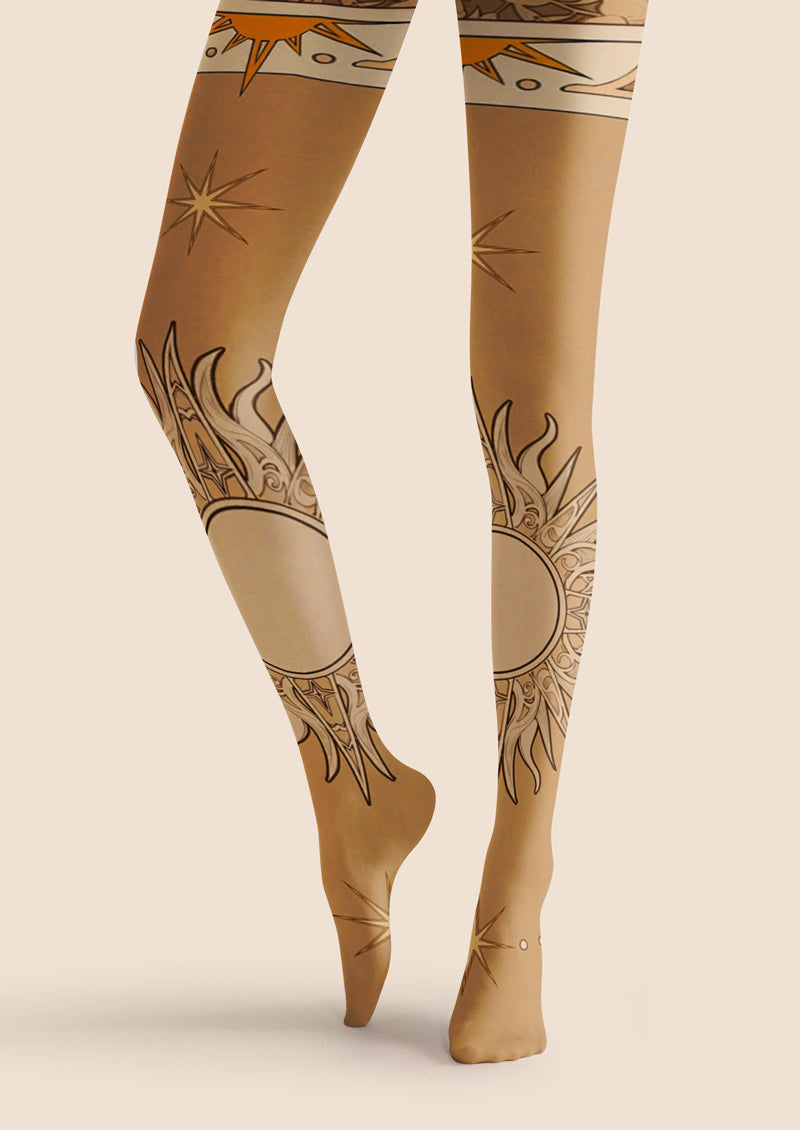 Sun Constellation Printed Tights Hosiery Pantyhose