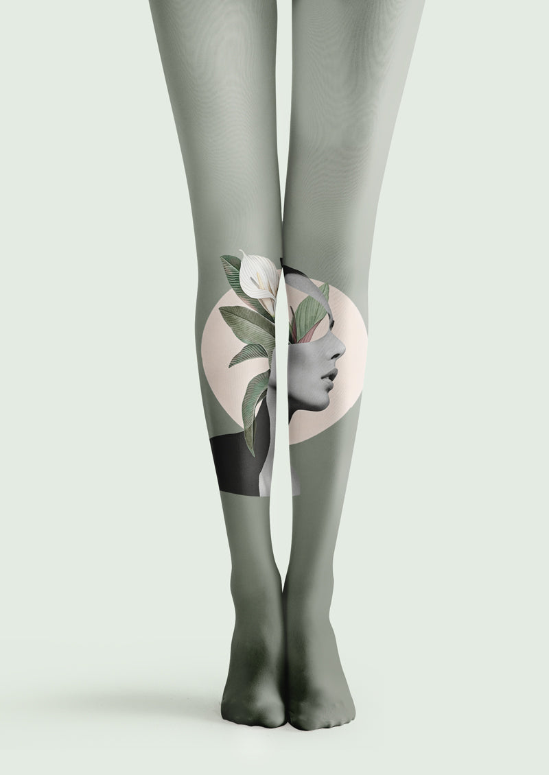 Green Lily Portrait Tights Hosiery Pantyhose