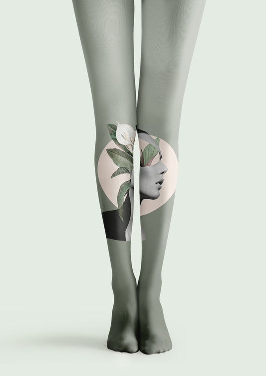 Green Lily Portrait Tights Hosiery Pantyhose